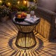 Outdoor side table with LED warm light and tempered glass top, featuring a black PE rattan design for patio elegance.