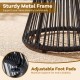 Black outdoor side table with tempered glass top, sturdy metal frame, and adjustable foot pads for stability.