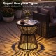 Outdoor side table with LED warm light and tempered glass top, featuring a stylish hourglass design for patio or garden.