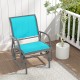 Turquoise outdoor single swing glider rocking chair with armrests, perfect for relaxing on the patio or garden.