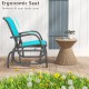 Turquoise single swing glider rocking chair side view, featuring an ergonomic design for comfortable outdoor lounging.