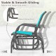 Single outdoor swing glider rocking chair in turquoise with robust gliding arms for relaxing on the patio or garden.