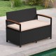 Outdoor storage bench with brown cushion, made of anti-fading PE rattan, ideal for patio or poolside seating.