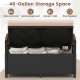 Outdoor storage bench with 46-gallon capacity, waterproof liner, and comfortable cushion, perfect for patio or garden.