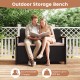 Outdoor storage bench with cushion in brown, accommodating 2 people, ideal for patio or garden use.