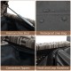 Close-up of the waterproof liner bag and premium gas strut on the gray outdoor storage bench for patio furniture.