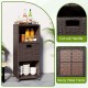 Outdoor storage cabinet with 3 shelves and drawer, made of hand-woven PE rattan, ideal for backyard organization.