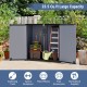 Outdoor storage shed with lockable door, 23.5 cu.ft capacity, ideal for organizing gardening tools and patio pillows.