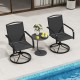 Set of 2 black outdoor swivel chairs with high back and breathable seats, perfect for backyard relaxation by the pool.