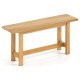 Teak wood bench with H-shaped legs, perfect for outdoor porch or poolside seating for two.