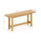 Teak wood bench with H-shaped legs, measuring 40" x 10.5" x 18", perfect for outdoor porch or patio seating.