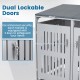 Dual lockable doors with handles and keys on the outdoor trash can storage shed for secure waste storage.