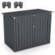 Outdoor trash can storage shed in dark gray with double openings, galvanized steel for durability, ideal for garden.