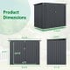 Dimensions of the dark gray outdoor trash can storage shed with double openings for easy access and durable galvanized.