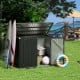 Outdoor trash can storage shed in dark gray with double openings, ideal for storing gardening tools and outdoor.
