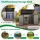 Outdoor trash can storage shed in dark gray with double openings, ideal for gardening tools and outdoor equipment.