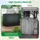Outdoor trash can storage shed with a sturdy galvanized steel frame, featuring double openings for easy access and.