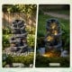 5-tier outdoor water fountain with LED lights, resin construction, and cascading design for a calming ambiance.