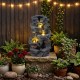 5-tier outdoor water fountain with LED lights, realistic stone gray finish, perfect for creating a calming ambiance.