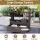 Outdoor wicker bar cart with tempered glass top, featuring ample storage, open shelf, and large drawer for patio use.