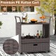 Outdoor wicker bar cart table with tempered glass top, featuring PE rattan, ample storage, and 4 wheels for easy.