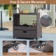 Outdoor wicker bar cart table with tempered glass top, featuring 4 universal wheels and ample storage for patio use.
