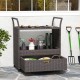 Outdoor wicker bar cart table with tempered glass top, featuring ample storage and mobility, ideal for patio or garden.