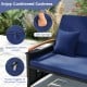 Dark blue outdoor wicker daybed with soft cushions, zippered covers, and storage ottoman for versatile patio use.