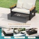 Outdoor wicker daybed with adjustable backrest, comfortable cushions, and versatile storage ottoman for patio.