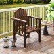 Outdoor wooden armchair with armrests, featuring a brown finish and high back, perfect for patio relaxation.