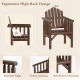 Outdoor wood armchair with high back and comfy armrests, featuring rounded edges, ideal for patio and poolside.