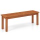 Backless outdoor wood bench for 2, featuring a slatted seat and solid construction, ideal for patio or garden use.