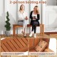 Backless outdoor wood bench with slatted seat for 2-person seating, featuring a reinforced structure for stability.