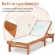 Outdoor wood chaise lounge chair with adjustable back, made of eucalyptus wood and breathable fabric for patio.