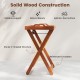 Portable outdoor wood tray table with solid construction, X-shaped structure, and removable tray for convenient serving.