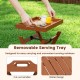 Removable wooden serving tray with cut-out handles and slatted design, ideal for outdoor use and easy carrying.