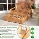 Outdoor wooden daybed with adjustable backrest, acacia wood frame, and removable cushions for backyard relaxation.