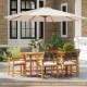 Outdoor wooden dining table crafted from acacia wood, featuring a built-in umbrella hole, perfect for 4-6 guests.