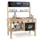 Wooden outdoor mud kitchen for kids with rotatable knobs, two basins, and hooks for organized cooking fun and.