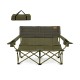 Oversized green camping loveseat with thick padding, cup holders, and quick folding design for easy portability.