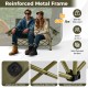 Oversized green camping loveseat chair with cup holders, thick padding, and reinforced metal frame for outdoor comfort.