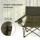 Adjustable armrests of the oversized green camping chair with cup holders and thick padding for enhanced comfort.