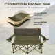 Oversized green camping loveseat with thick padding, cup holders, and durable oxford cloth for outdoor comfort.