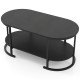 Oval black coffee table with 2-tier shelf, durable metal frame, and spacious surface for versatile use in any living.