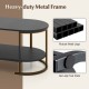 Oval coffee table with heavy-duty metal frame, 2-tier storage shelf, and non-slip foot pads for stability.