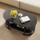 Oval coffee table with a black wooden finish, featuring a spacious 2-tier shelf for storage and a stylish design.