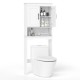 Over toilet space saver bathroom organizer in white with cabinet and adjustable shelf for efficient storage.
