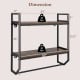 Wall-mounted over the toilet shelf with metal frame, featuring two open storage shelves and a towel bar for bathroom.