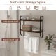 Wall-mounted over the toilet shelf with 2-tier storage, metal frame, and towel rack for bathroom organization.