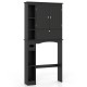 Over the toilet storage cabinet in black with adjustable shelf, 2 cabinets, and 5 compartments for efficient.